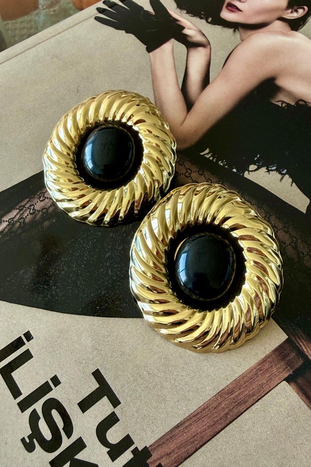 Vip Siyah Taşlı Burgu Model Küpe
