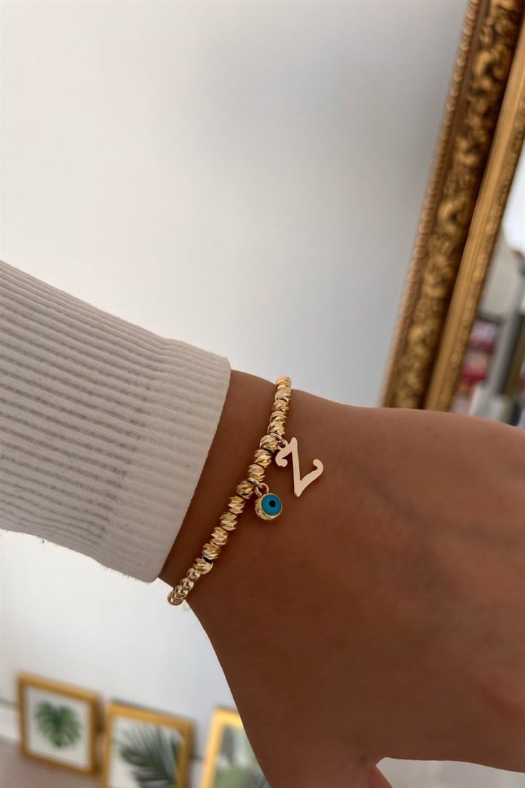Z Harf ve Nazar Sallantılı Dorika Bileklik Gold