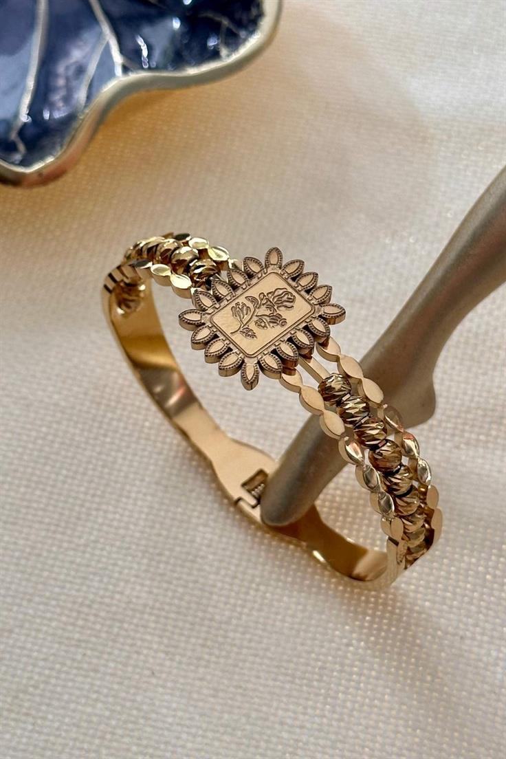 Çelik Dorikalı Çiçek Desenli Kelepçe