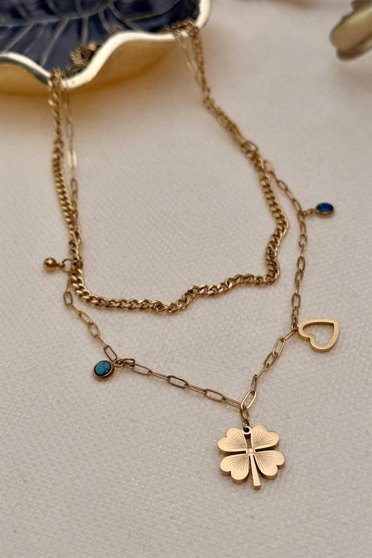 Çelik İki Zincirli Yonca Kolye