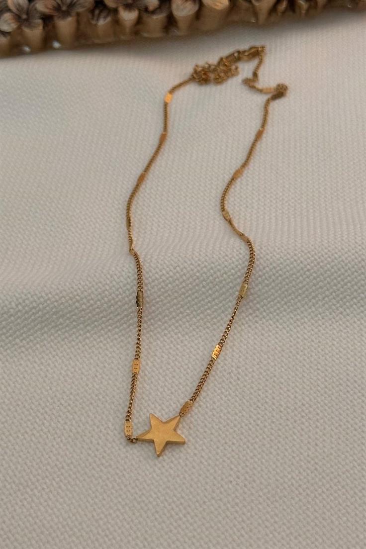 Çelik İnce Zincirli Yıldız Kolye