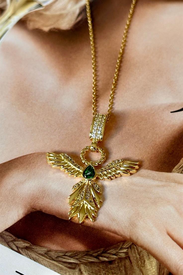 Çelik Yeşil Taşlı Mikail Kolye