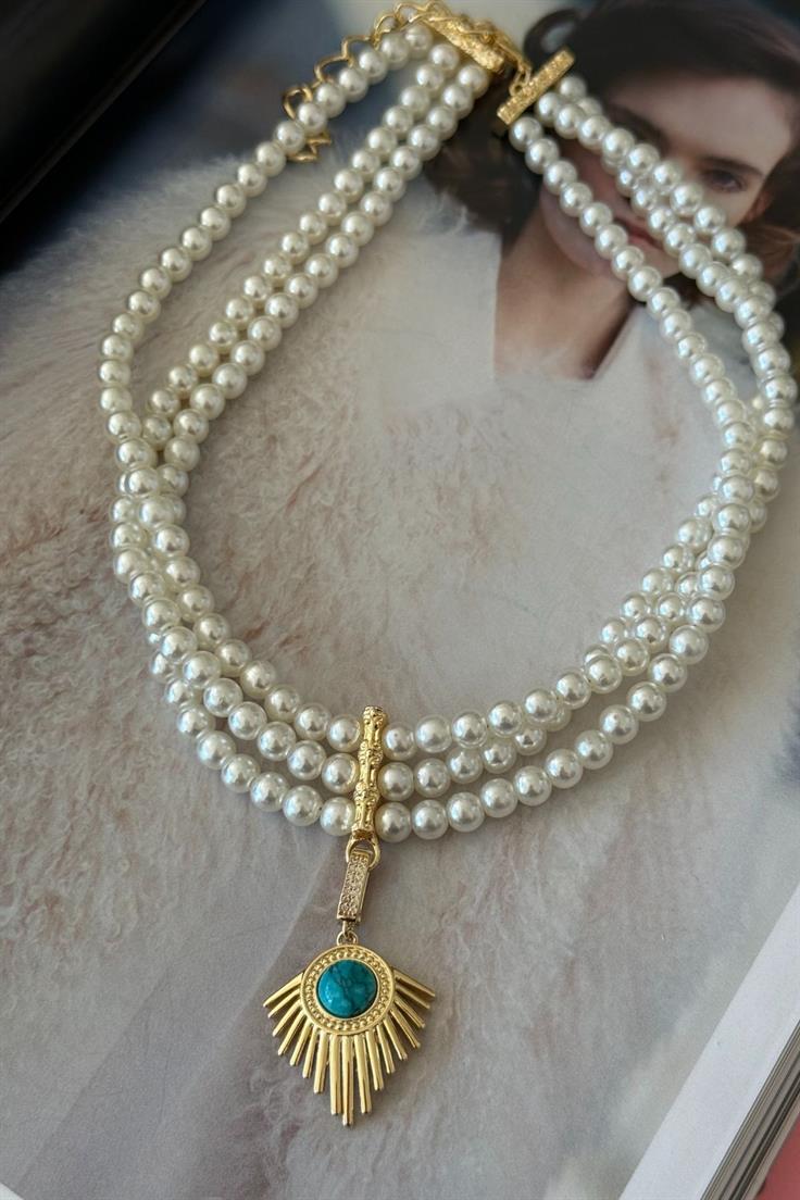 Firuze Taşlı İnci Choker