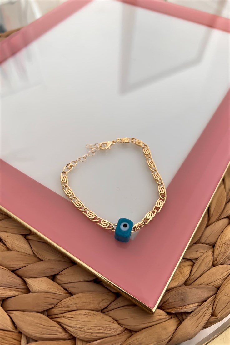 Nostalji Boncuklu Ezme Zincir Bileklik Gold