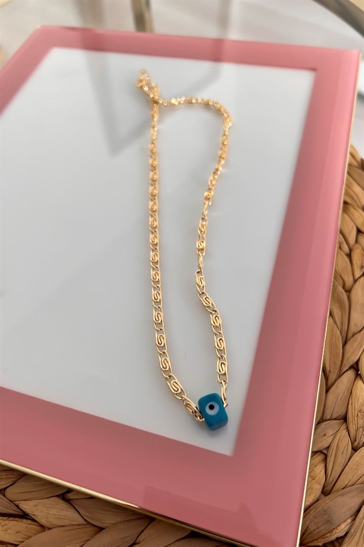 Nostalji Boncuklu Ezme Zincir Kolye Gold