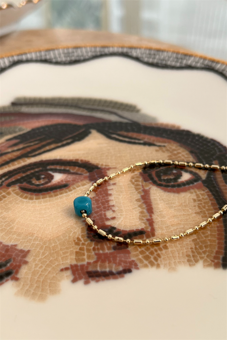 Nostalji Boncuklu İnce Zincirli Halhal Gold