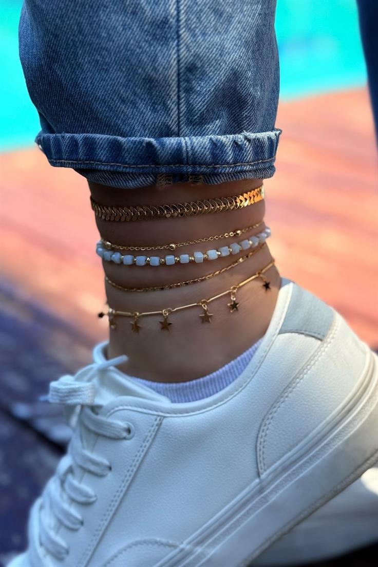 Parlayan 5'li Halhal Seti - 01 Gold-Beyaz Kristal