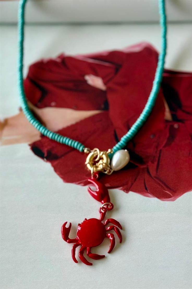 Turkuaz Boncuklu Yengeç Kolye