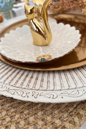 Turkuaz Mineli Kare Yüzük Gold