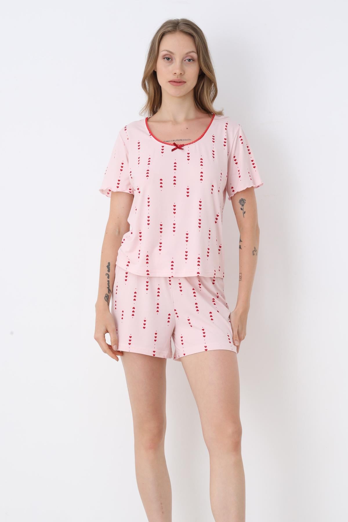 Bianca Charm Kısakol Şortlu Somon Pijama Takımı