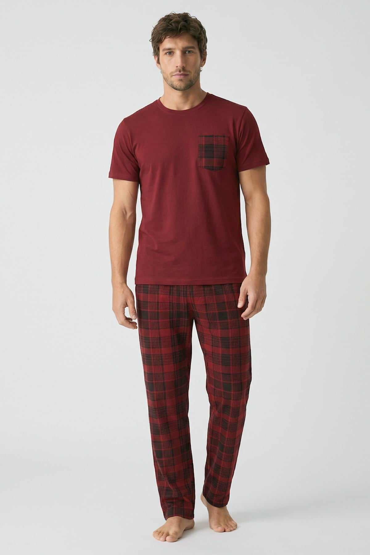 Gentleman Touch %100 Pamuk Erkek Kısakol Ekose Pijama Takımı