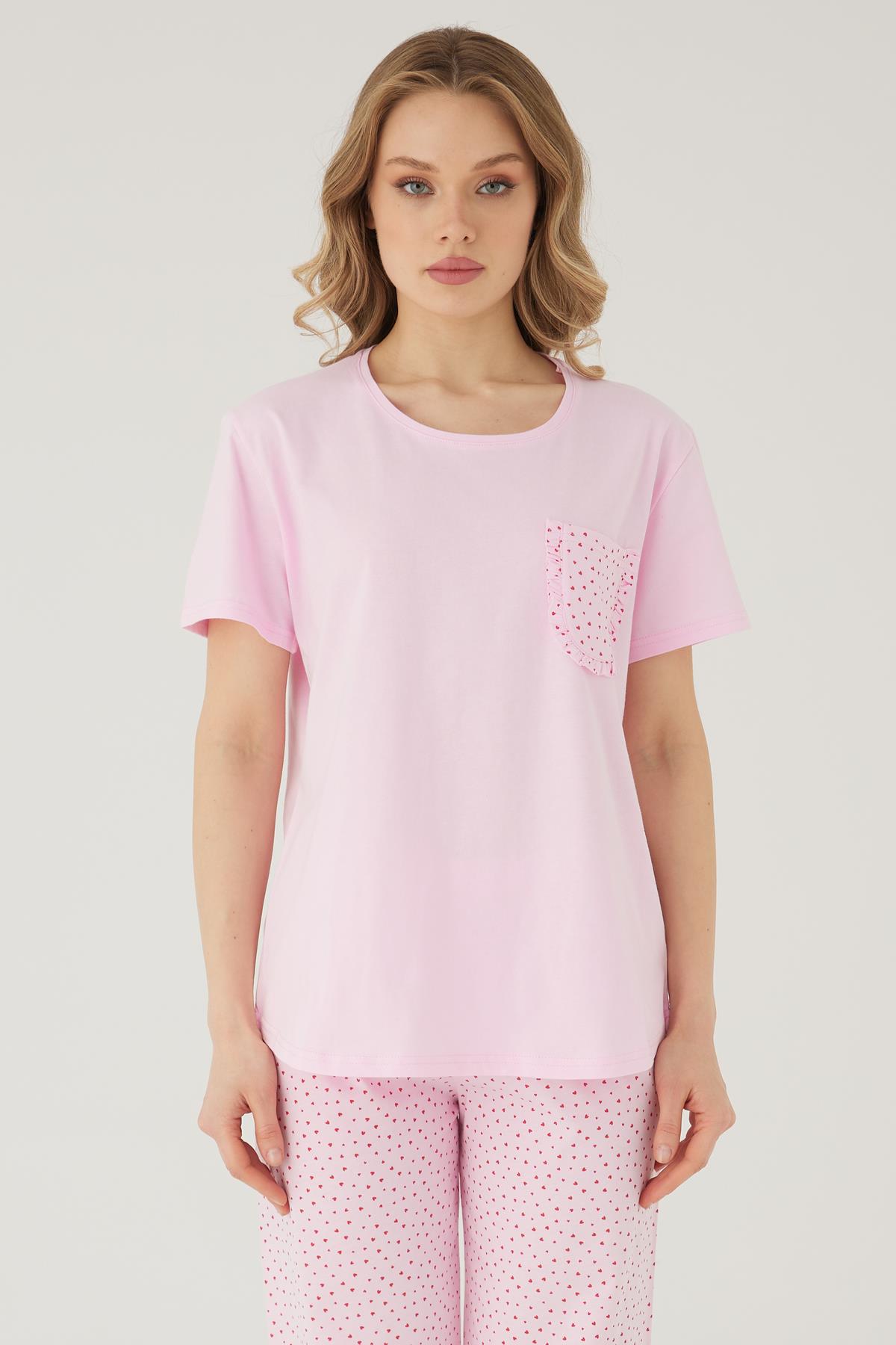 Wishes Comfort Kısakol %100 Pamuk Kadın Pembe Pijama Takımı