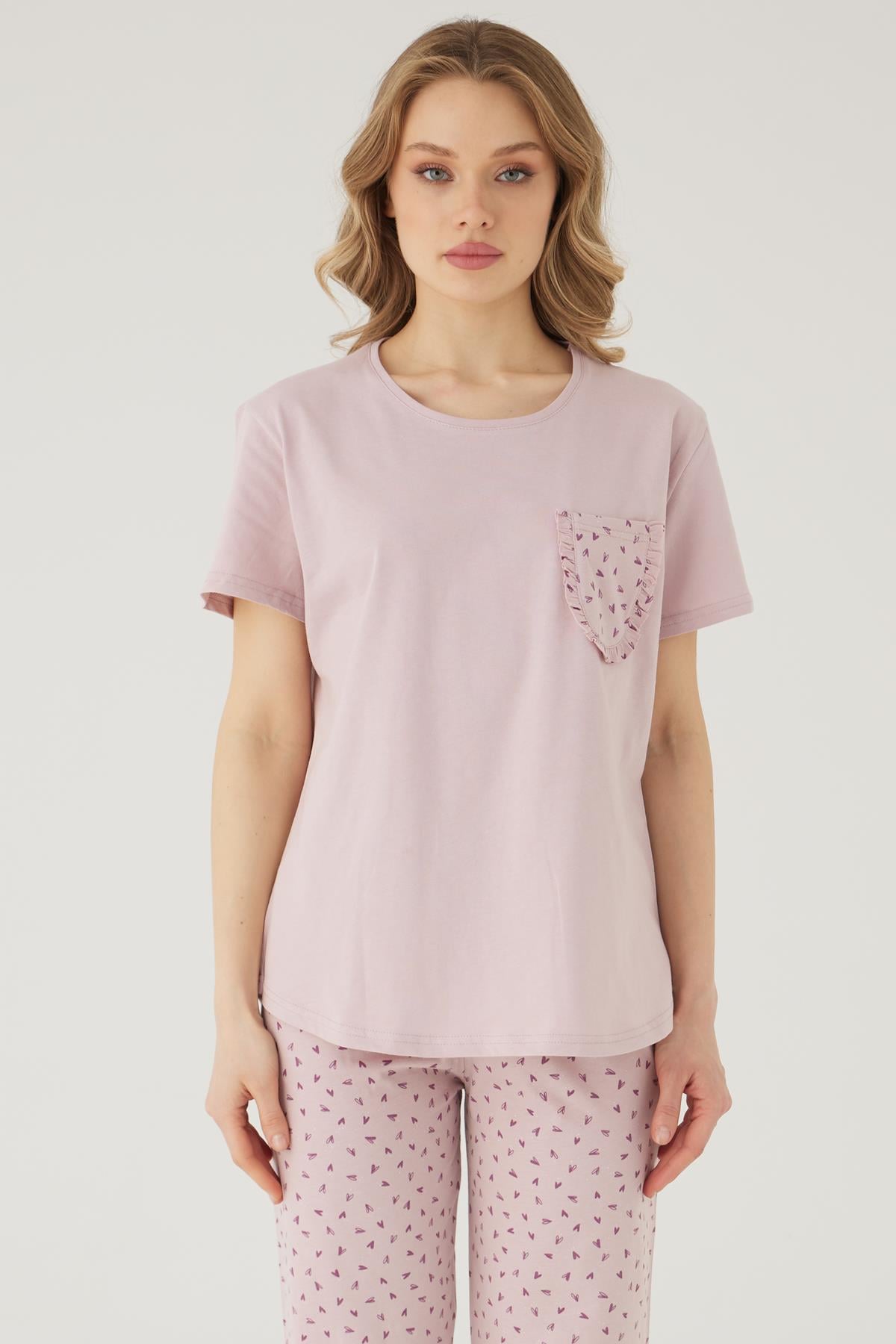 Wishes Comfort Kısakol %100 Pamuk Kadın Pudra Pijama Takımı