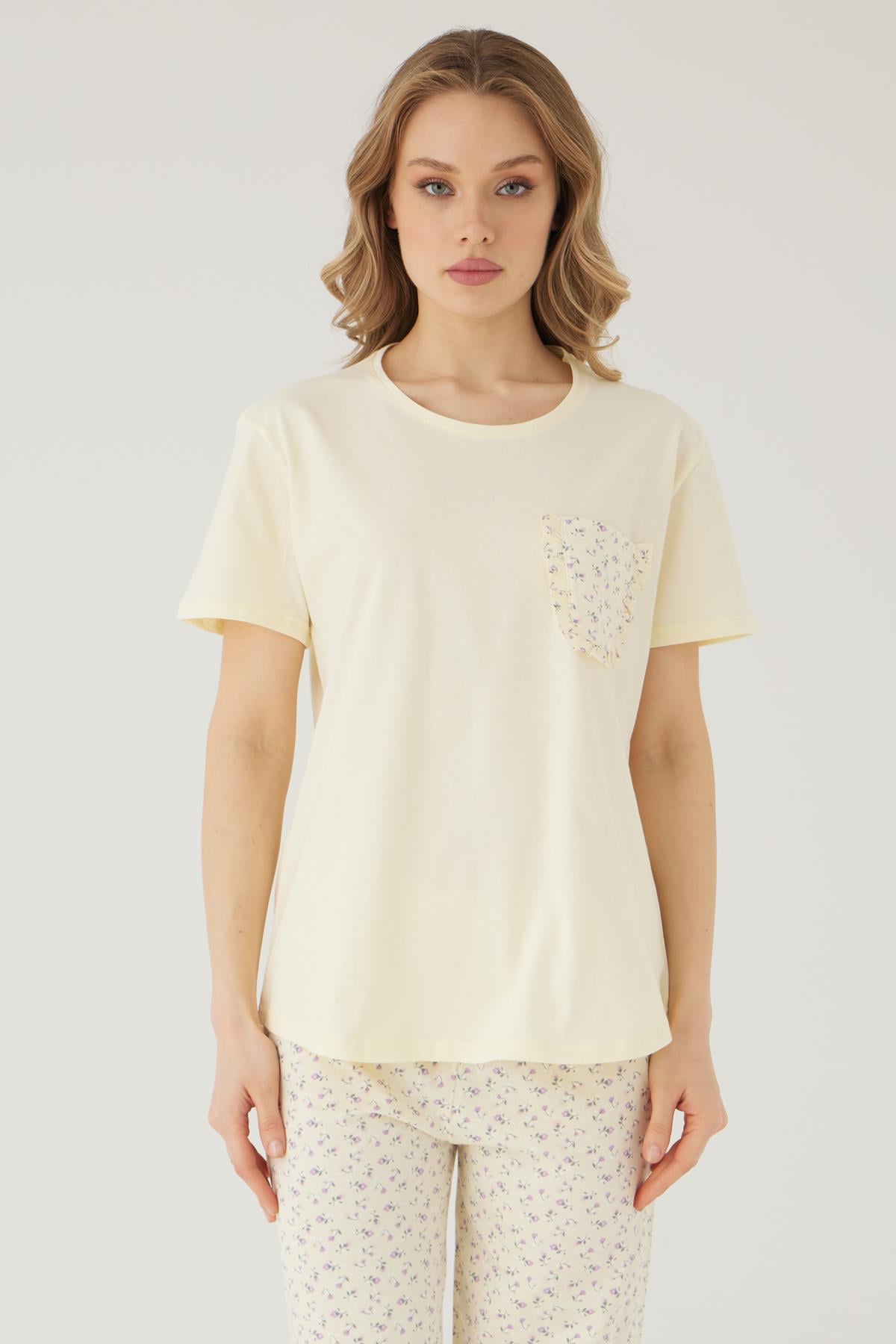 Wishes Comfort Kısakol %100 Pamuk Kadın Sarı Pijama Takımı