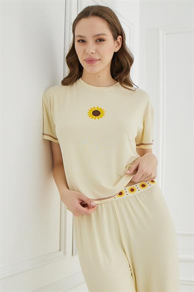 Cute Shapes Detay Kısakol Kadın Sarı Pijama Takımı