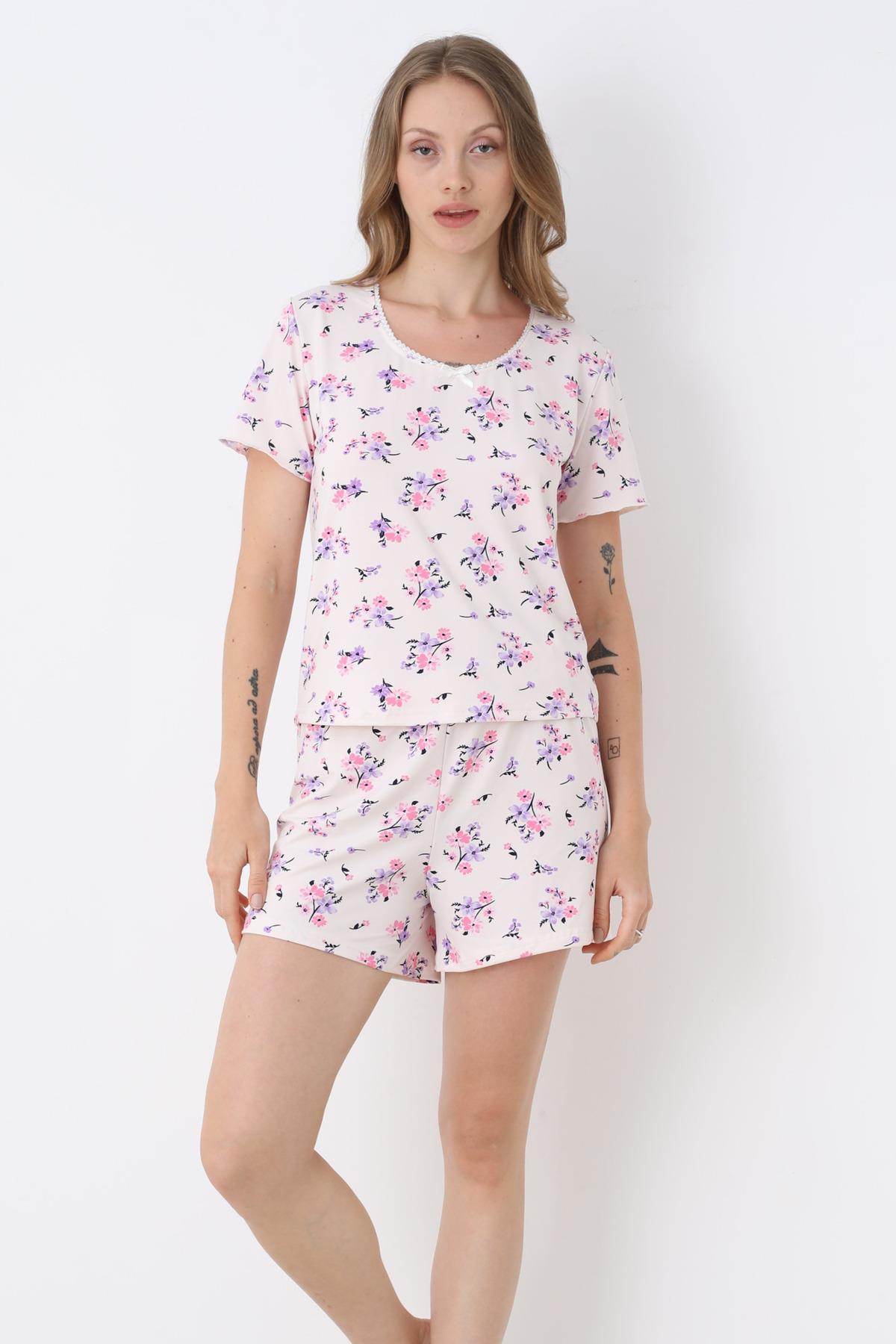 Bianca Charm Kısakol Şortlu Bej Pijama Takımı