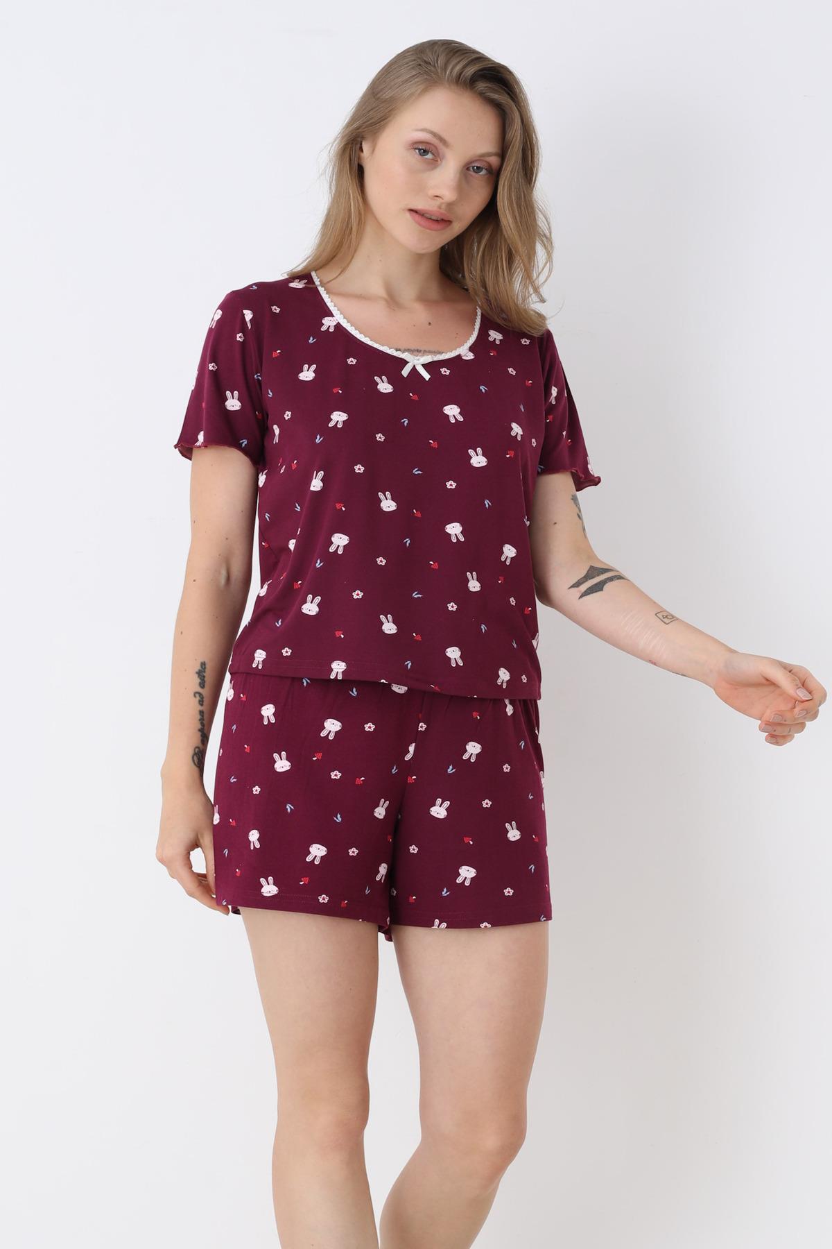 Bianca Charm Kısakol Şortlu Bordo Pijama Takımı