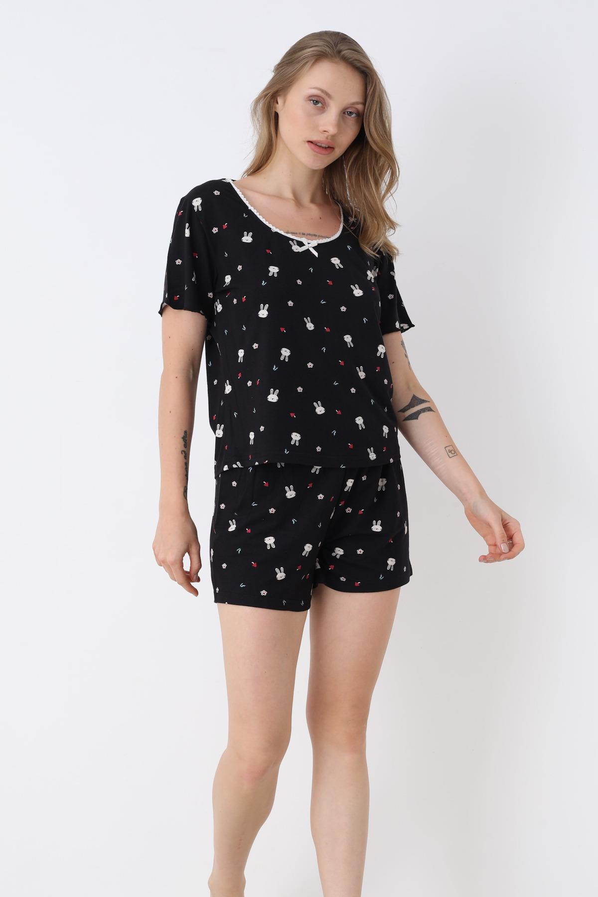 Bianca Charm Kısakol Şortlu Siyah Pijama Takımı