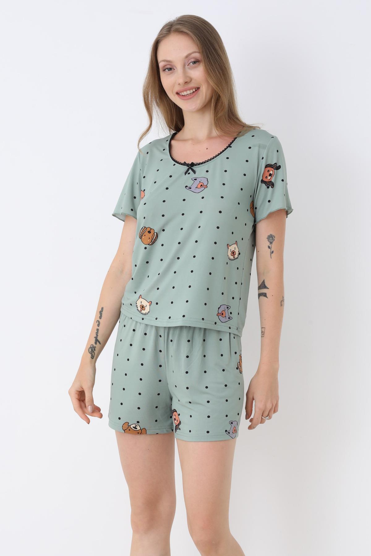 Bianca Charm Kısakol Şortlu Yeşil Pijama Takımı