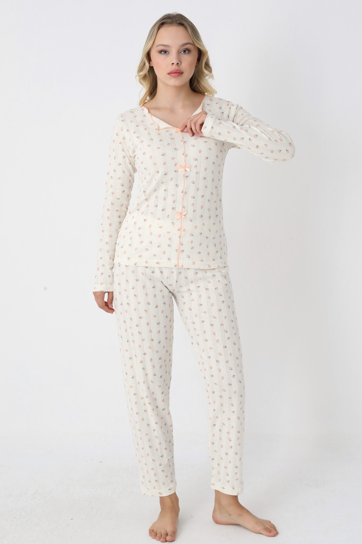 Catherine Basic Uzunkol %100 Pamuk Kadın Pembe Pijama Takımı
