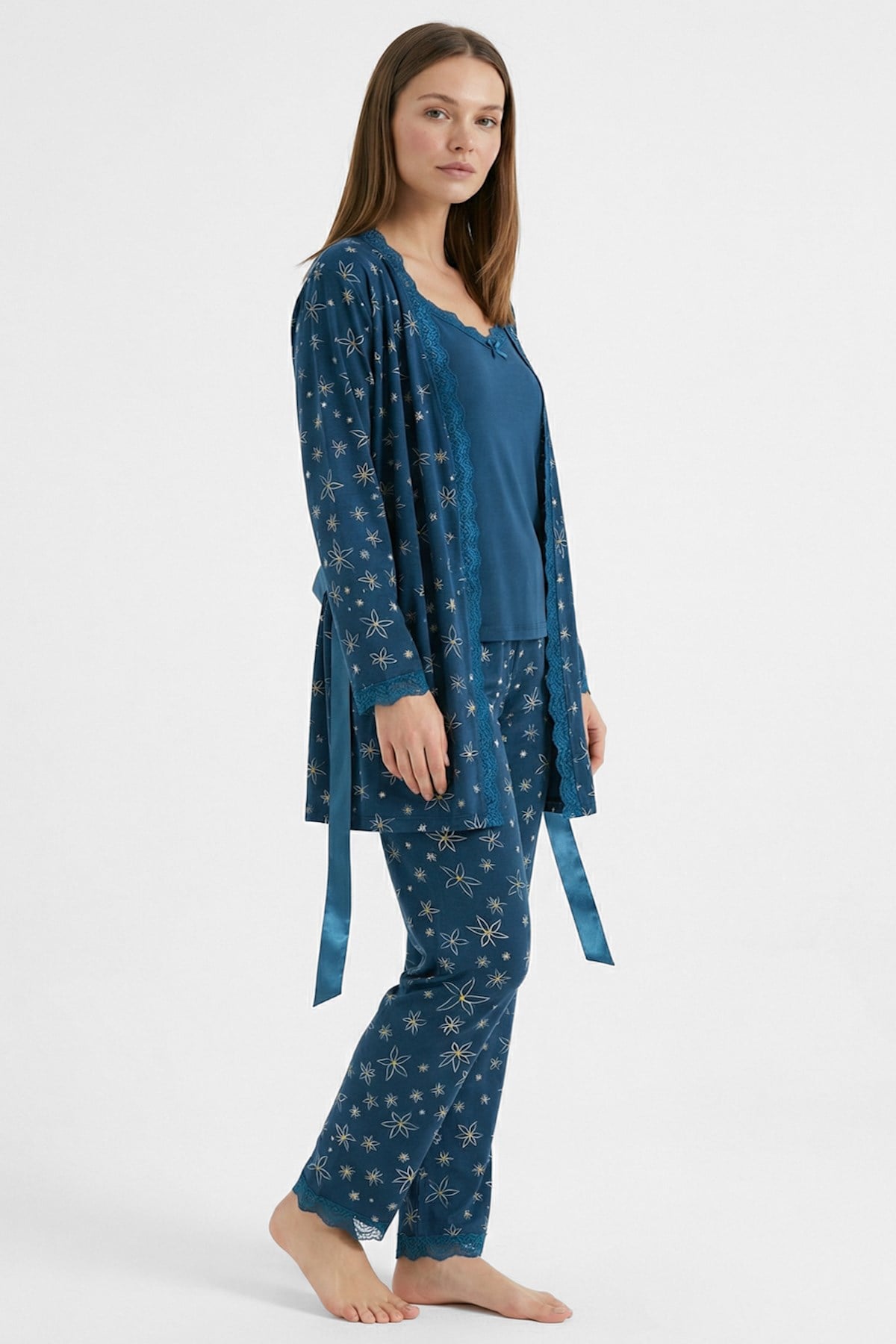 Flexible Summer Bambu Kısakol Sabahlıklı İp askı Kadın Pijama Takımı