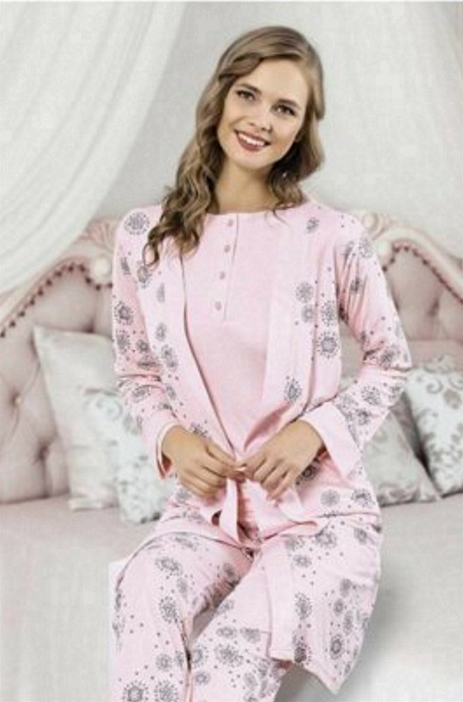 Kadın Dört Mevsim Sabahlıklı Pijama Takımı