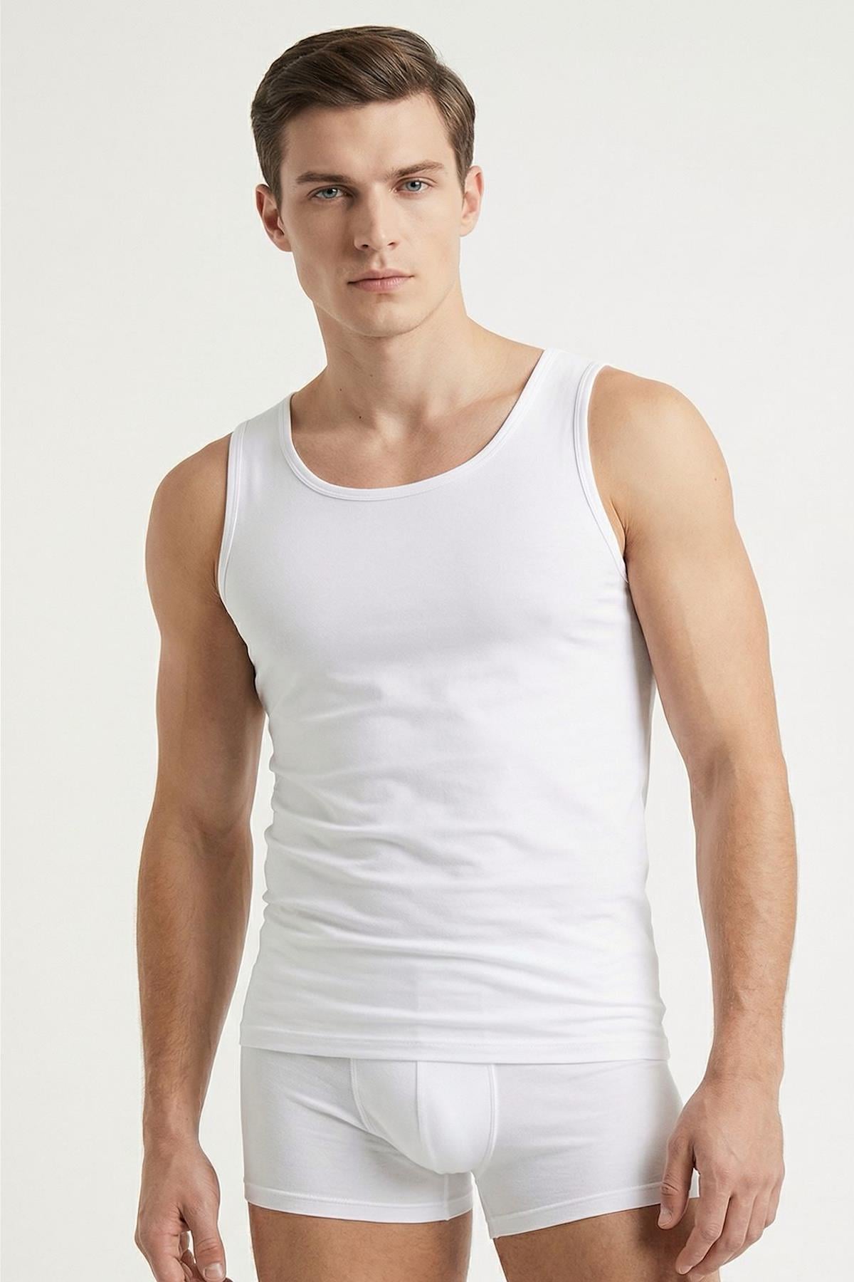 Premium Soft Basic %100 Pamuk Penye Beyaz Erkek Atlet 6'lı Paket