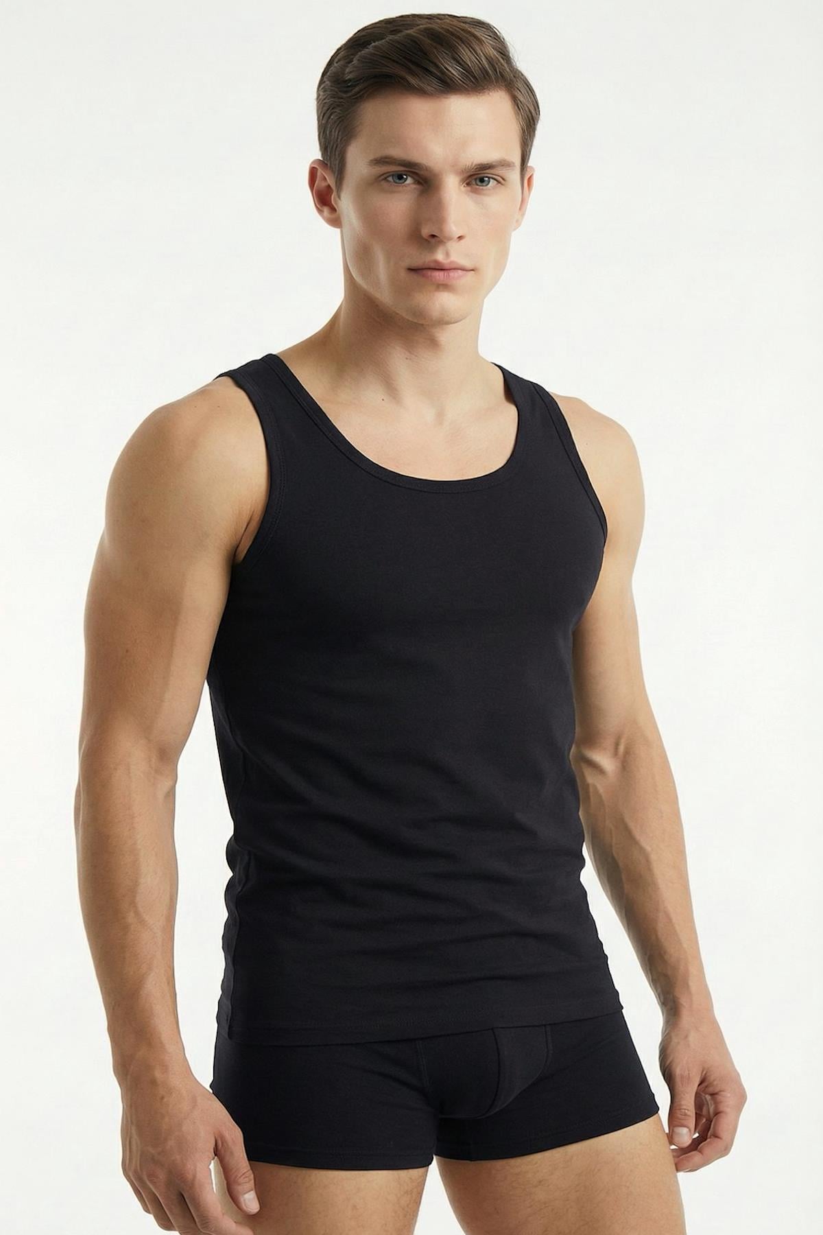 Premium Soft Basic %100 Pamuk Penye Siyah Erkek Atlet 6'lı Paket