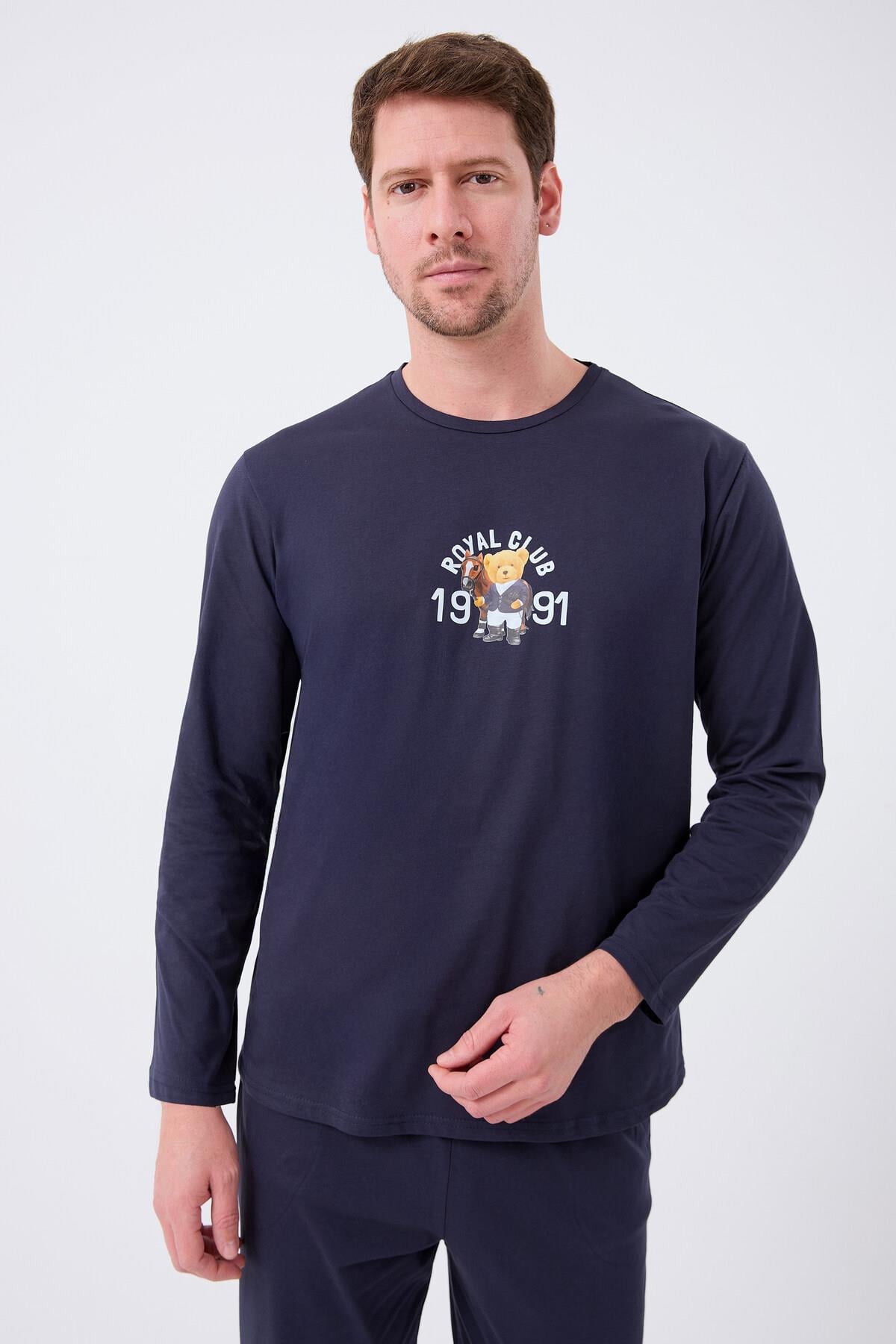 Rodfrey Linden %100 Pamuk Uzunkol Erkek Lacivert Pijama Takımı