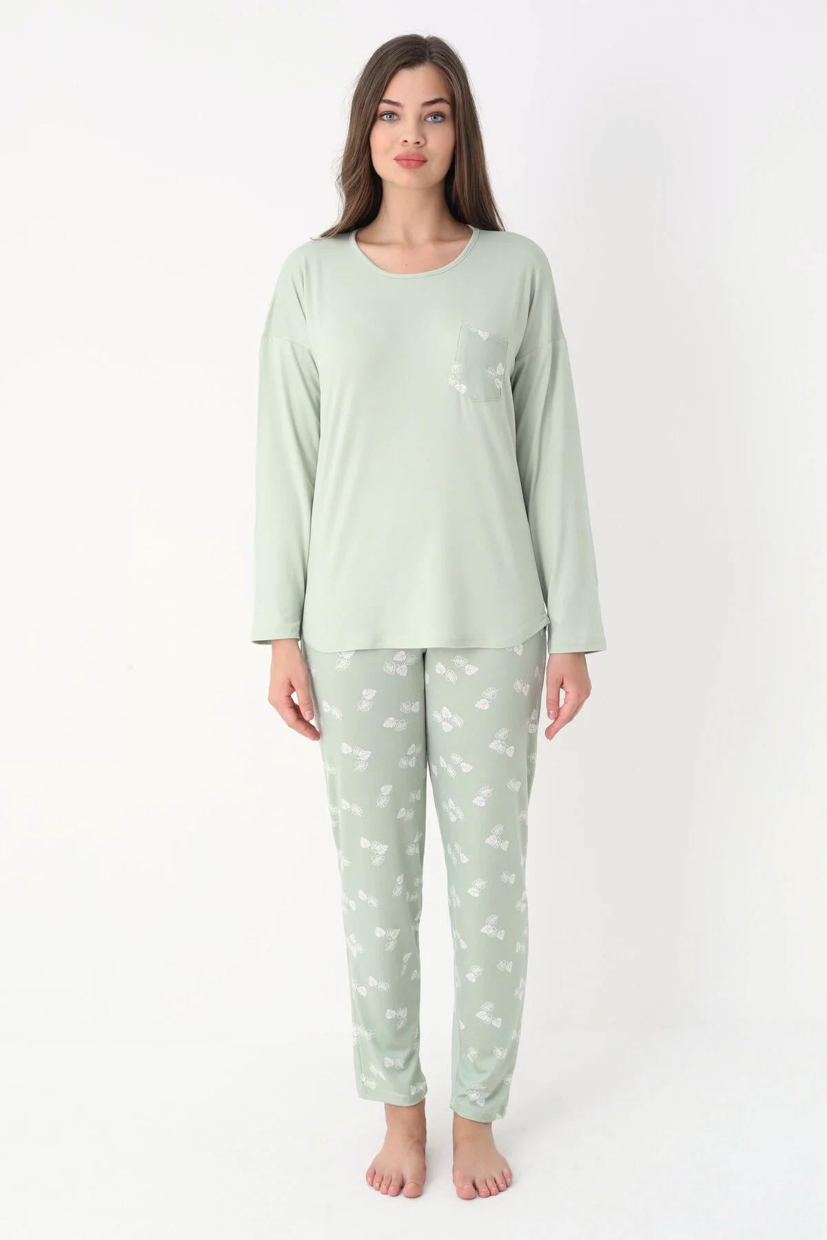 Weekend Lights Bambu Uzunkol Kadın Çağla Yeşil Pijama Takımı