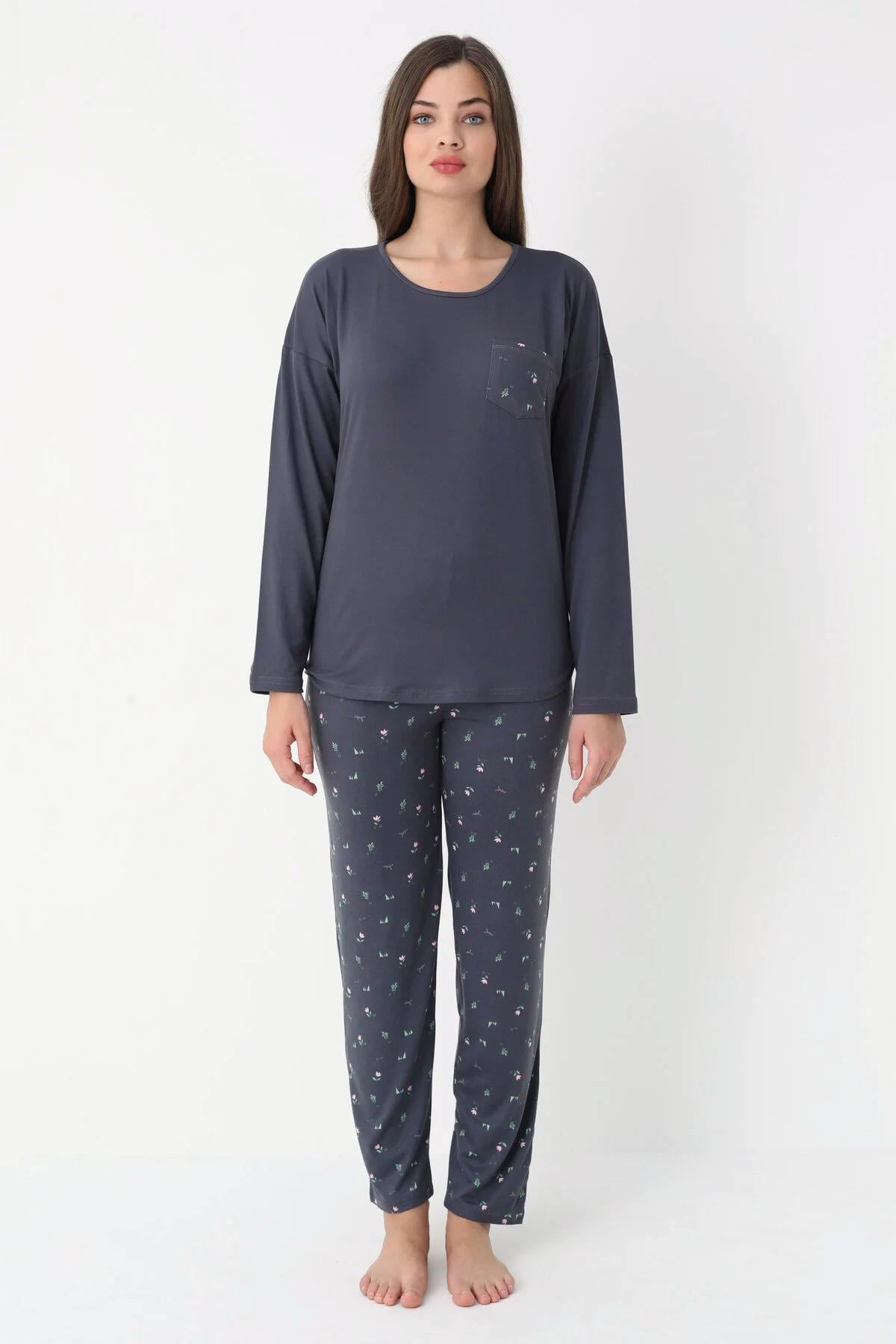 Weekend Lights Bambu Uzunkol Kadın Füme Pijama Takımı