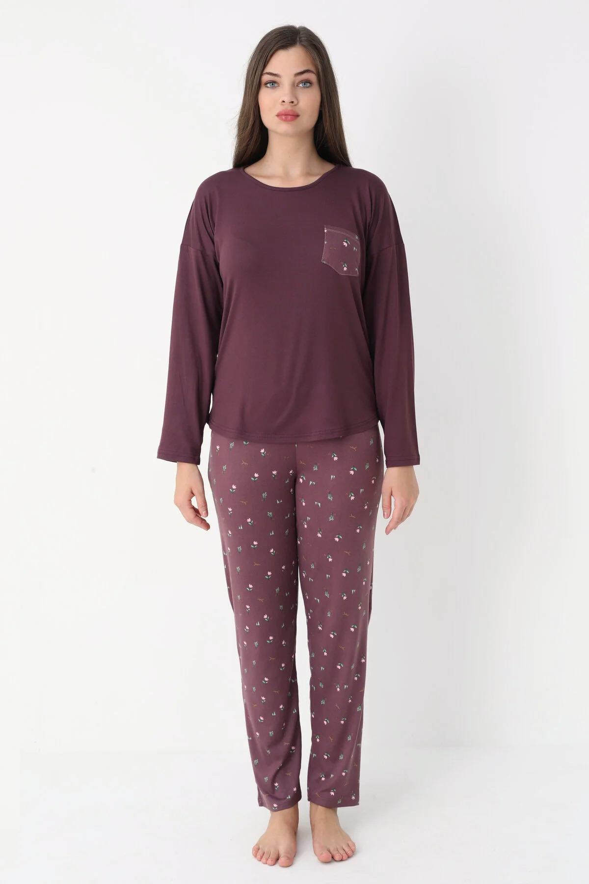 Weekend Lights Bambu Uzunkol Kadın Mürdüm Pijama Takımı