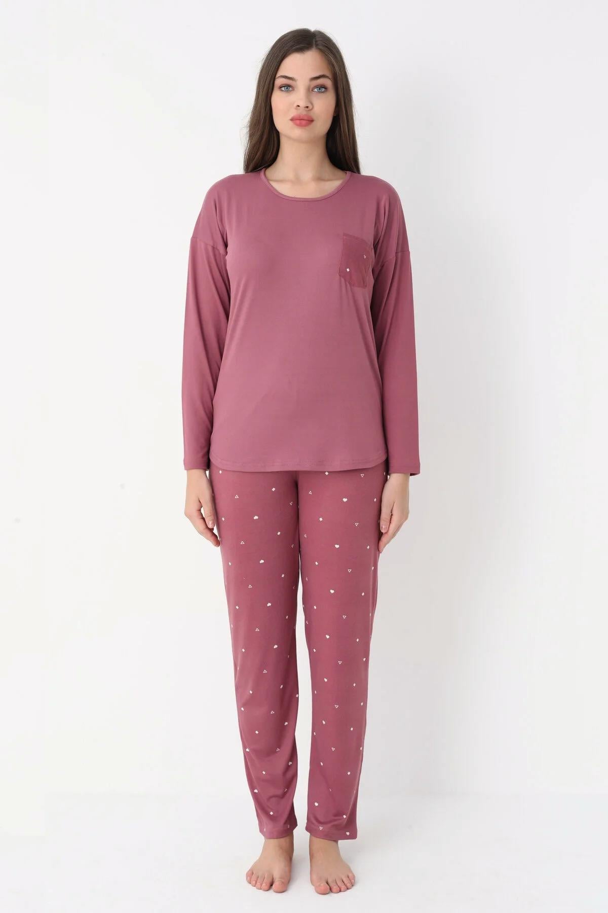 Weekend Lights Bambu Uzunkol Kadın Pudra Pijama Takımı