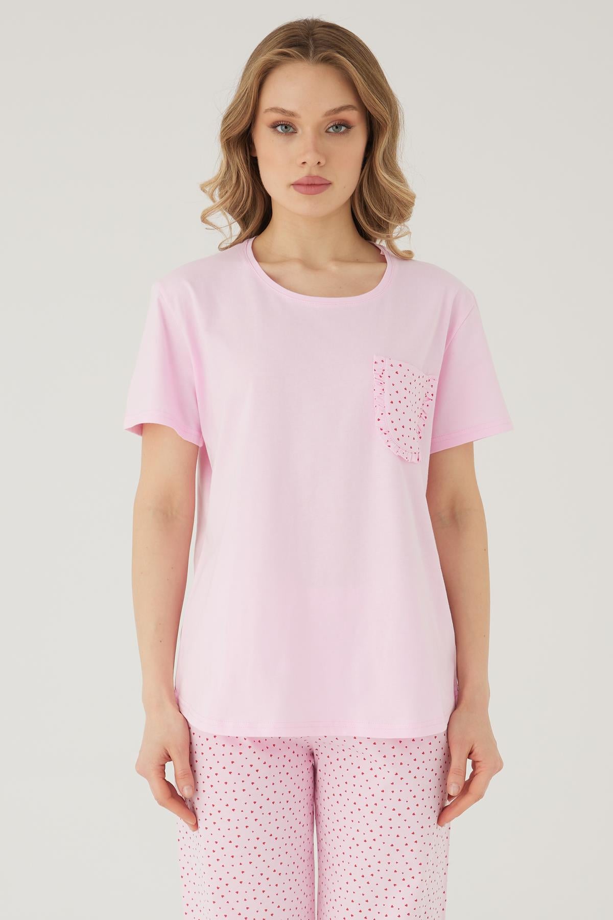 Wishes Comfort Kısakol %100 Pamuk Kadın Pembe Pijama Takımı
