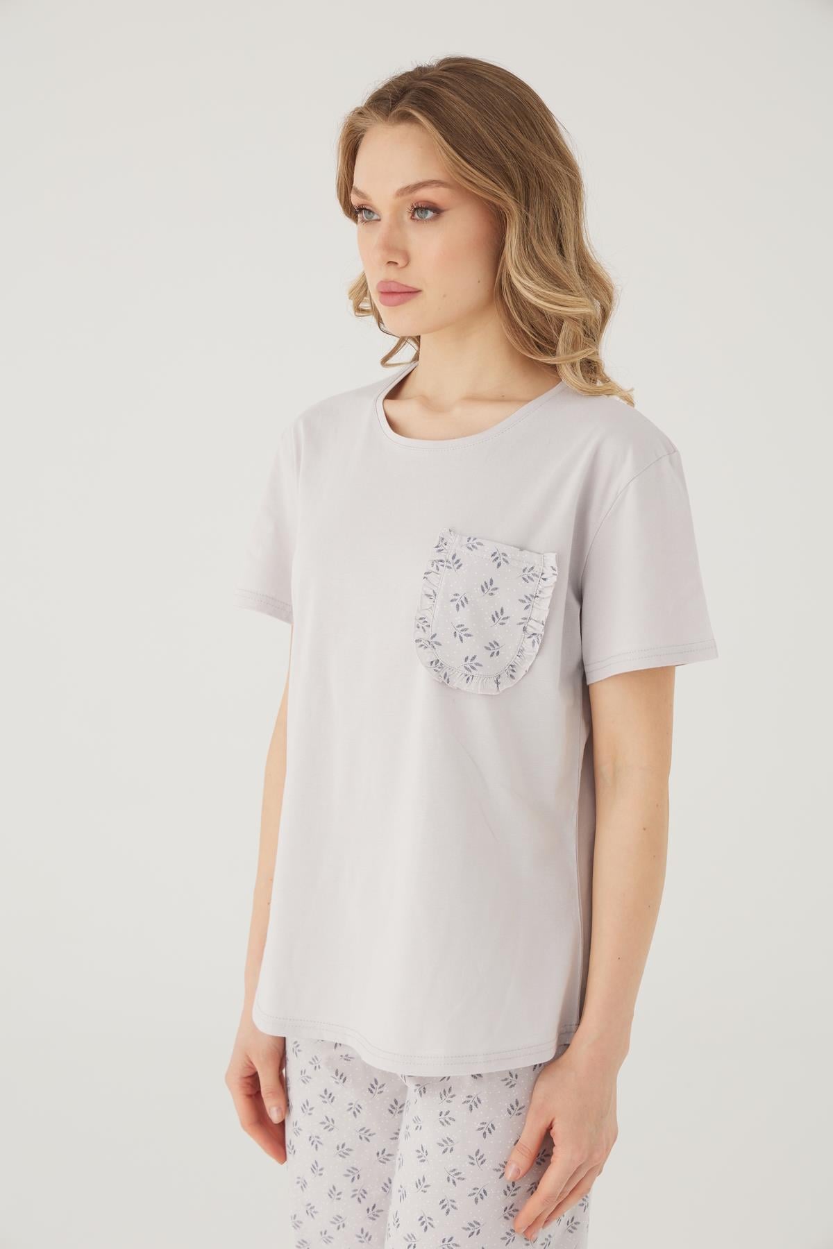 Wishes Comfort Kısakol %100 Pamuk Kadın Gri Pijama Takımı
