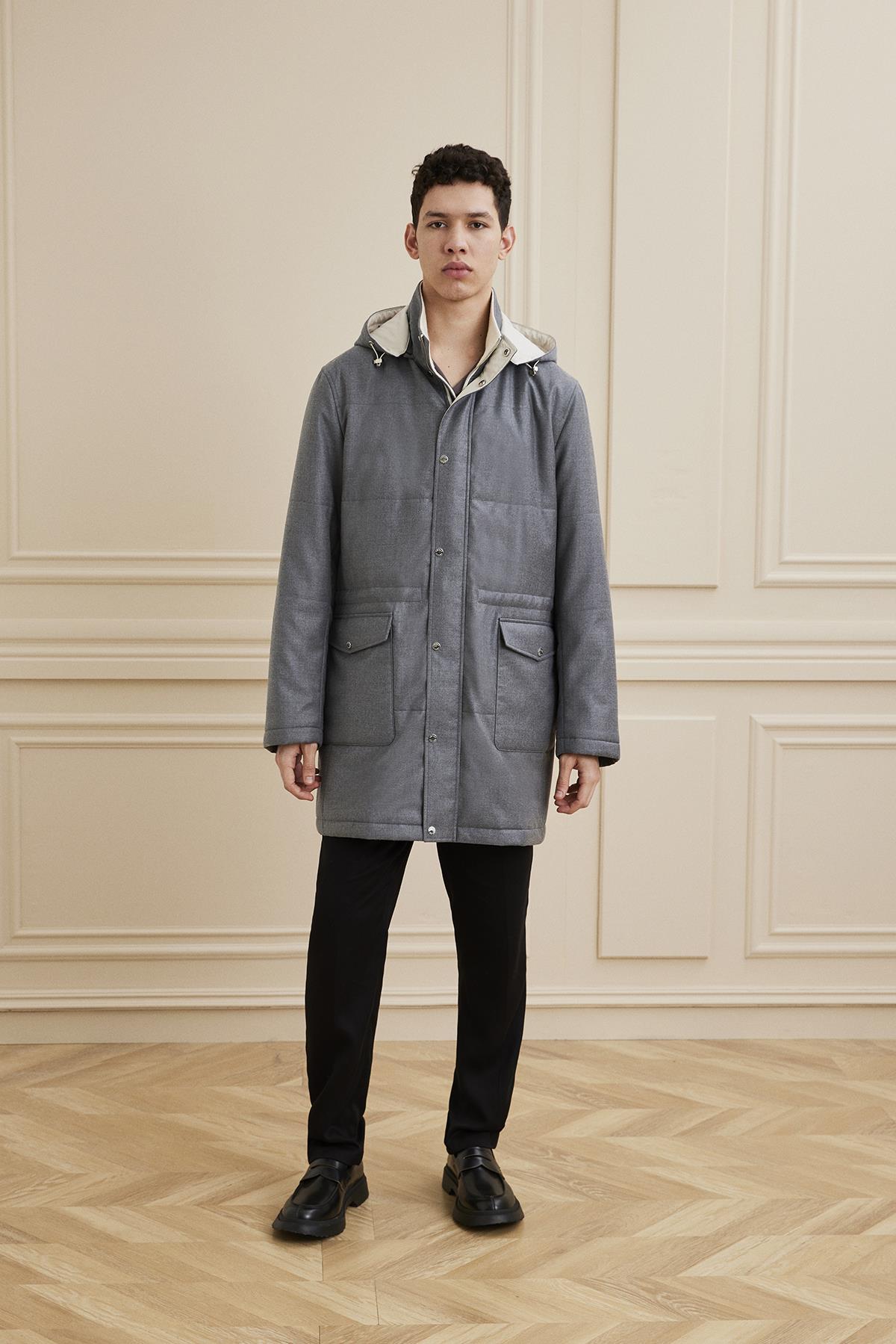 Shaky Men's  Loro Piana 95%WV-5%Se Fabric Short Coat Grey