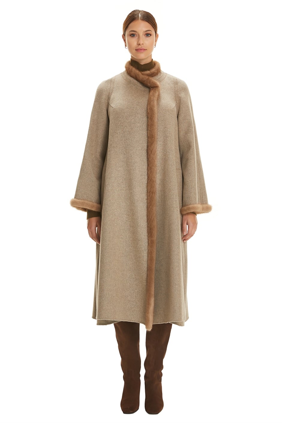Shaky Women's 70% Alpaca 30% Polia Fabric Coat with Mink trimming