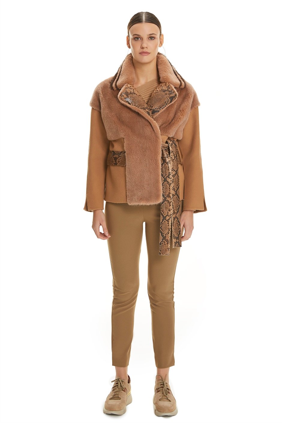 Shaky Women's Isea 95% Wool 5% Cashmere Fabric Jacket with Python trimming