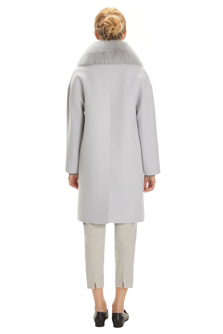 Shaky Women's Isea 95% Wool 5% Cashmere Fabric Short Coat with Fox trimming