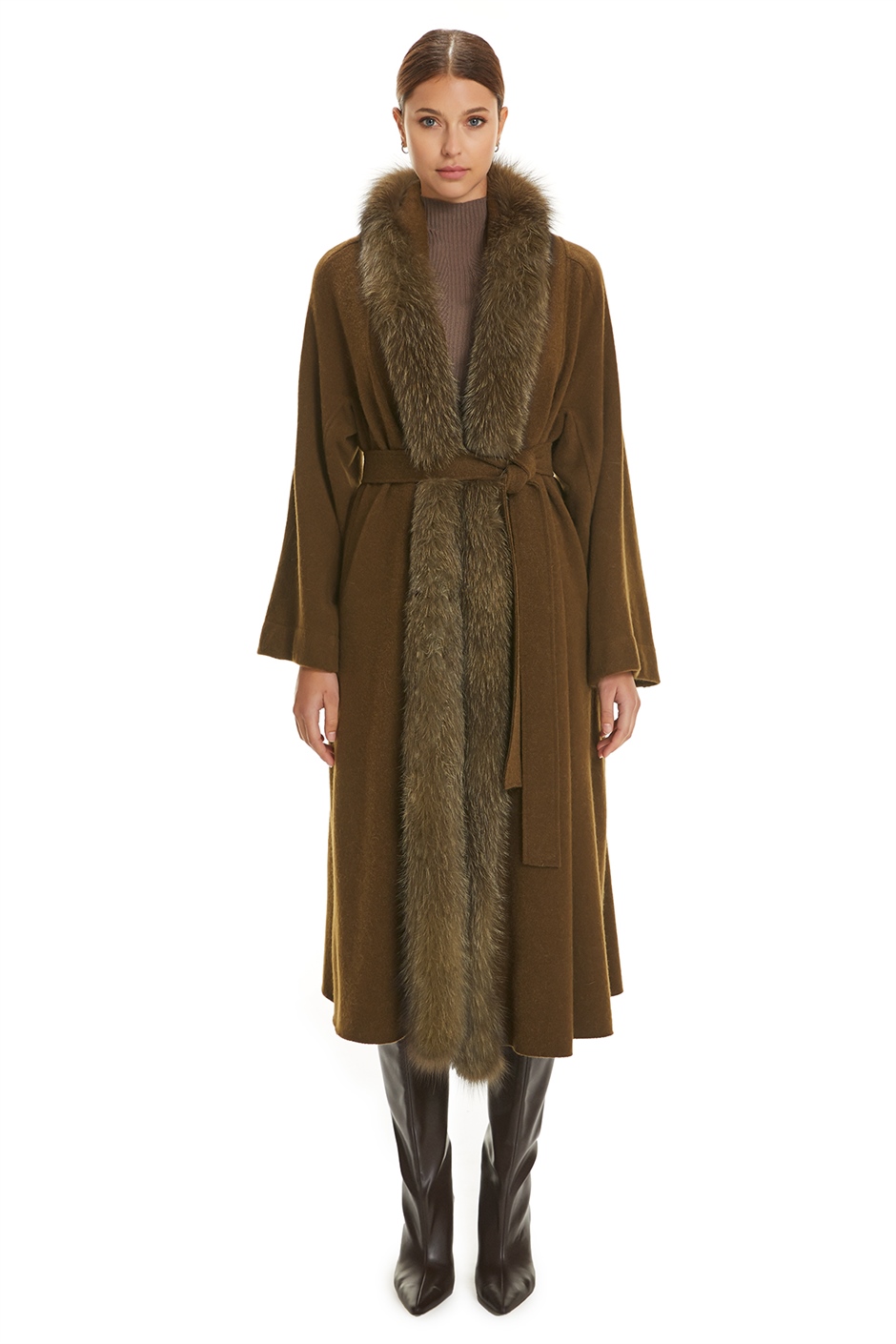 Shaky Women's Knitted Coat with Fox trimming