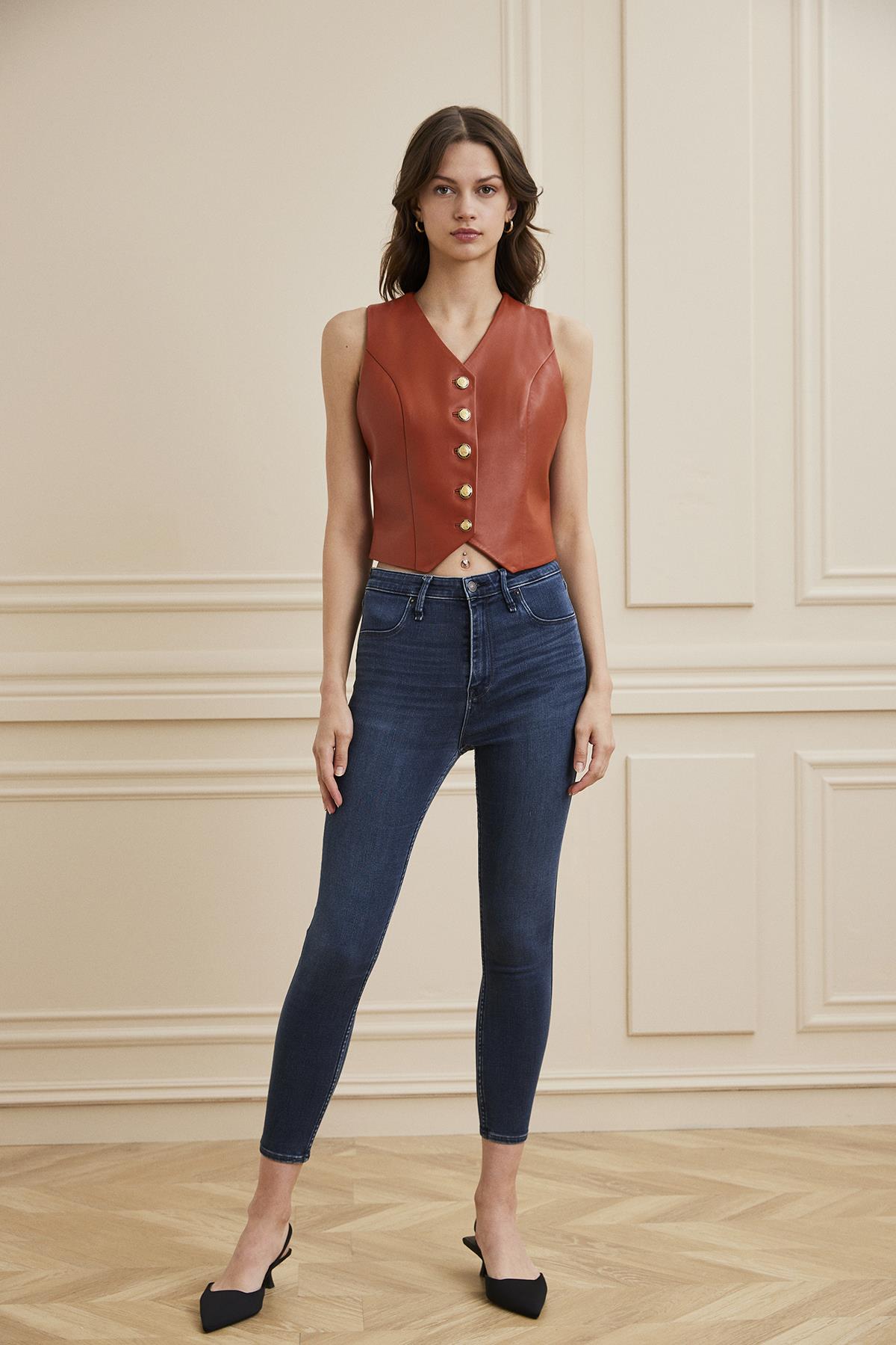 Shaky Women's Leather Waistcoat Brick Color/899