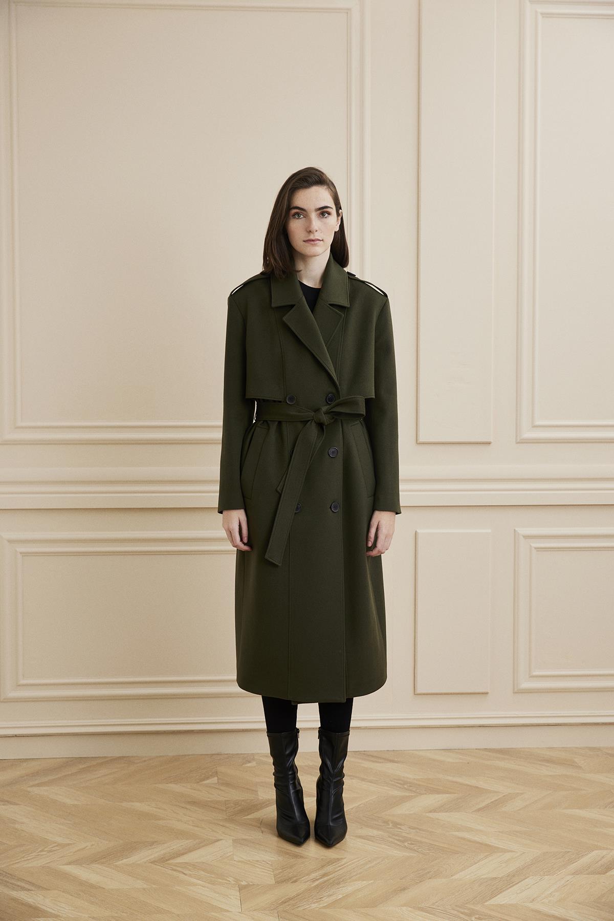 Shaky Women's Loro Piana 100% Cashmere Fabric Coat Khaki Green