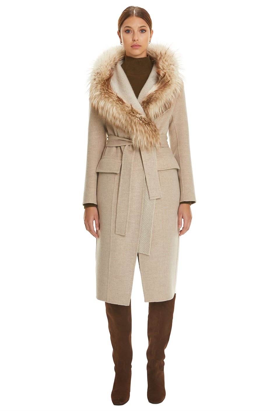 Shaky Women's Loro Piana 100% Wool Fabric Coat with Knitted Wool and Fox trimming