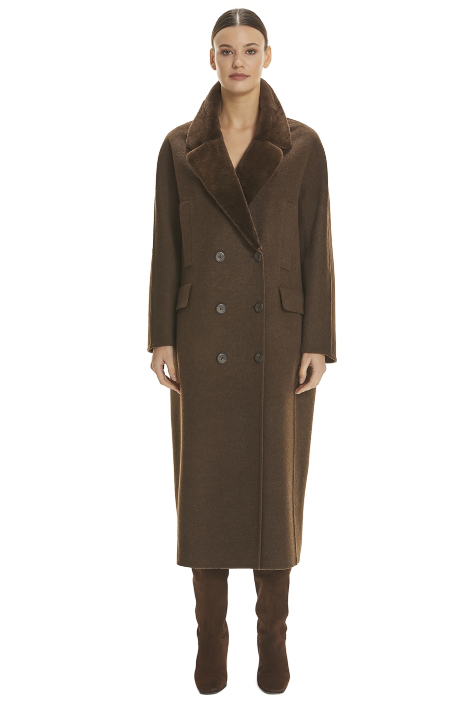 Shaky Women's Loro Piana 100% Wool Fabric Coat with Mink trimming