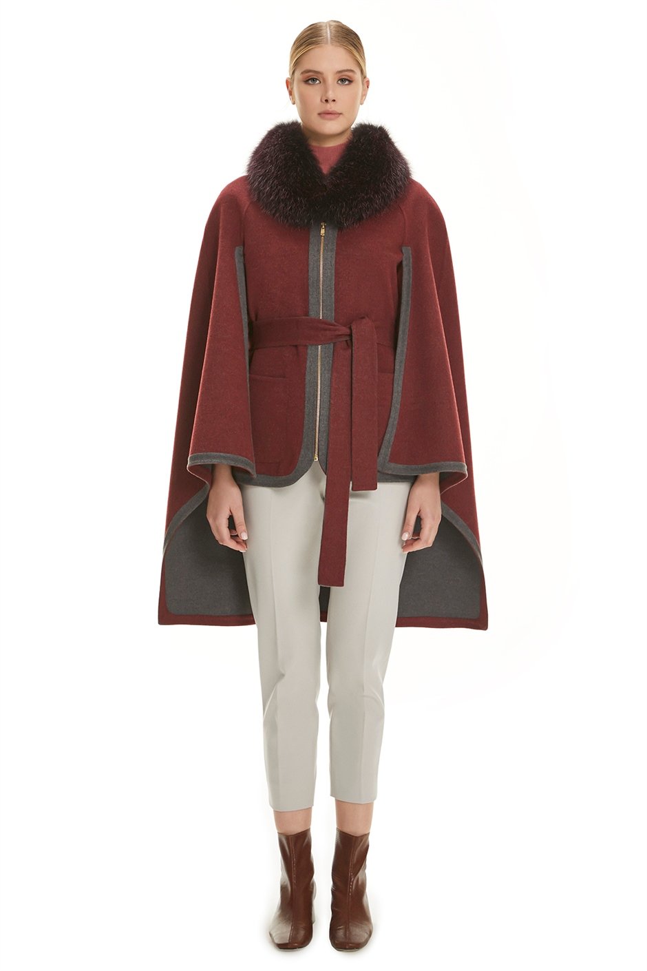 Shaky Women's Loro Piana 100% Wool Fabric Cape with Fox trimming