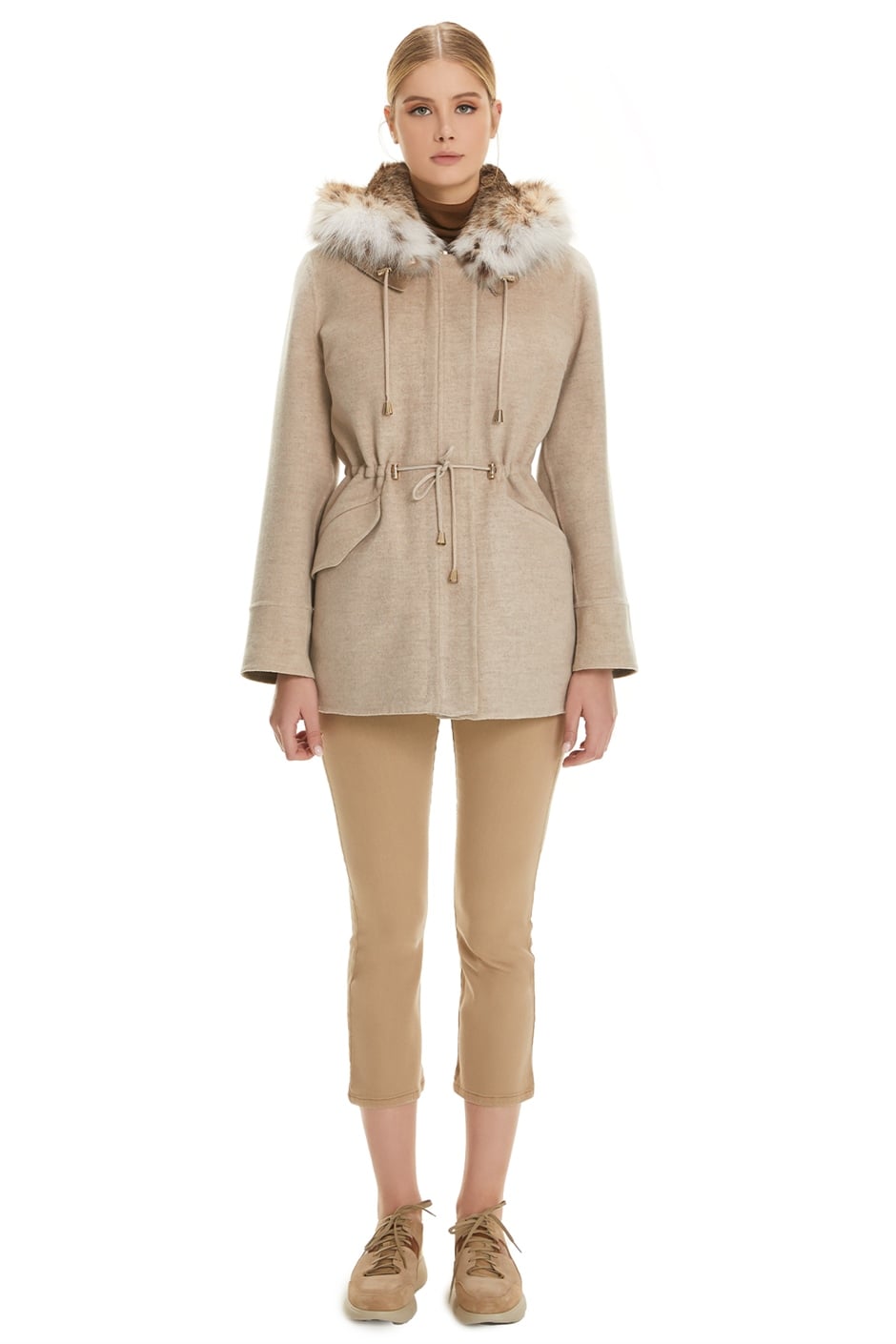 Shaky Women's Loro Piana 100% Wool Fabric Short Coat with Lynx trimming