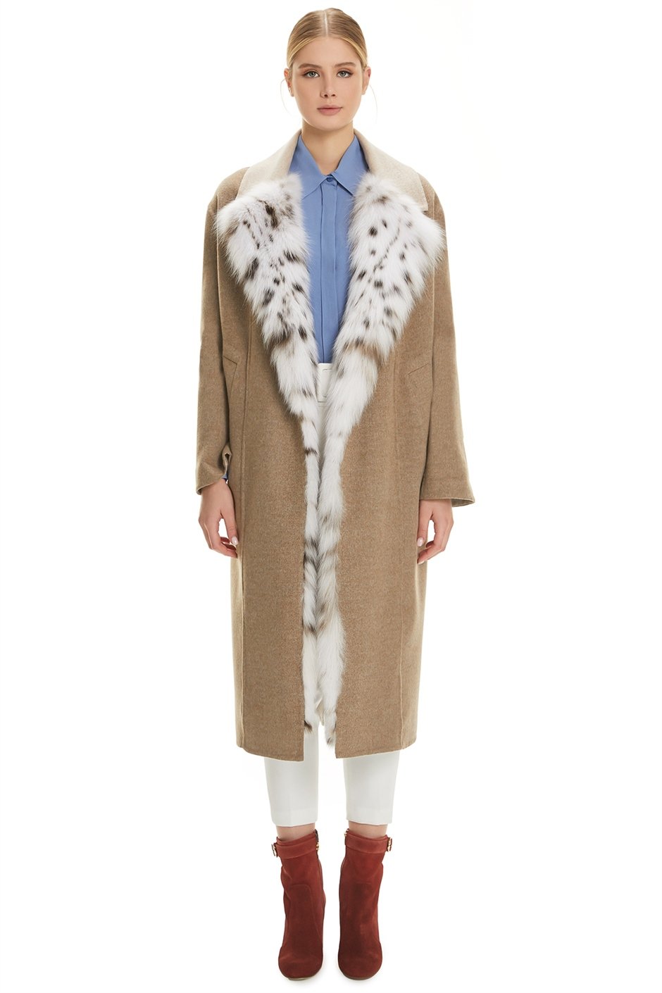 Shaky Women's Loro Piana 100% Wool Fabric Coat with Lynx trimming