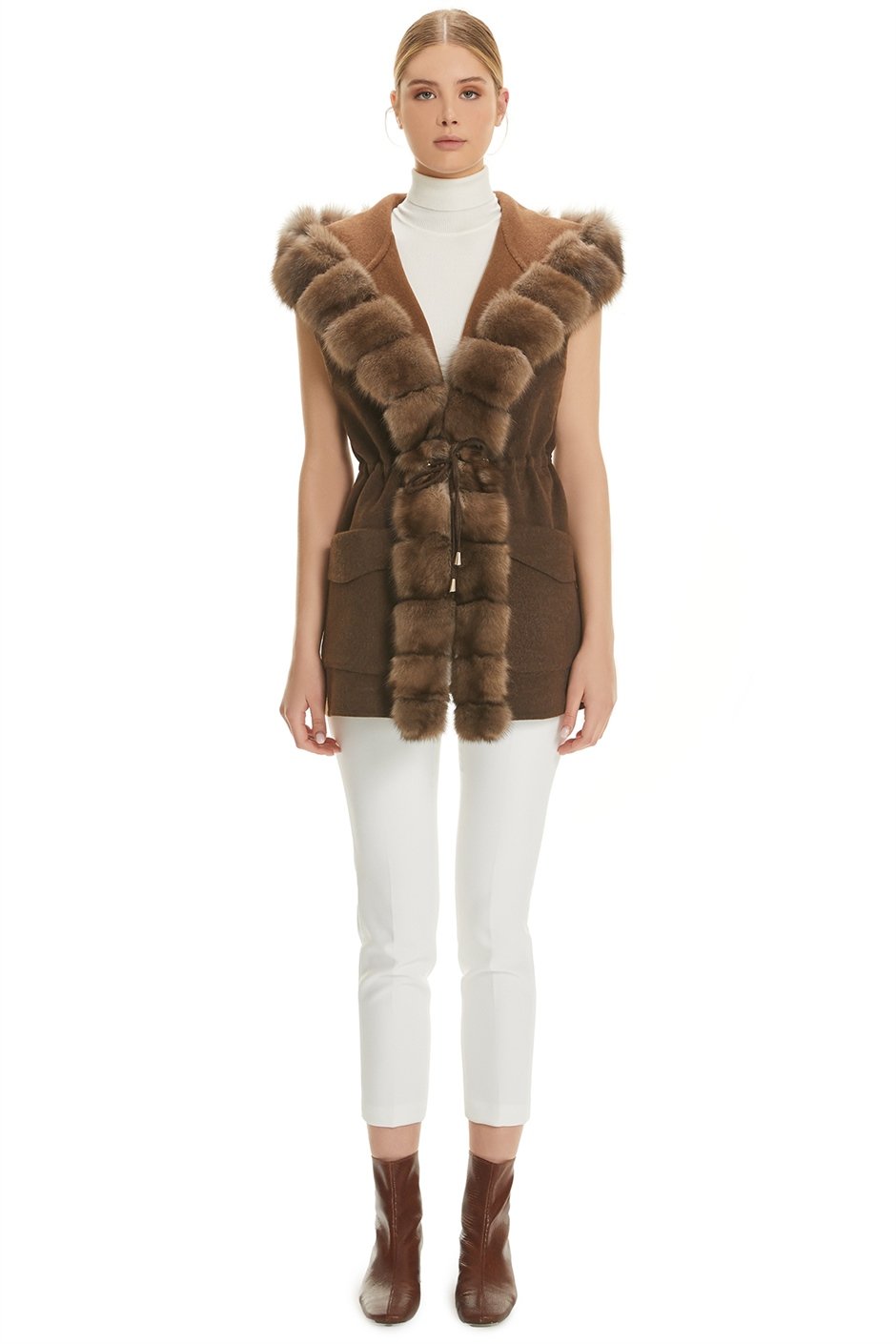 Shaky Women's Loro Piana 100% Wool Fabric Waistcoat with Sable trimming