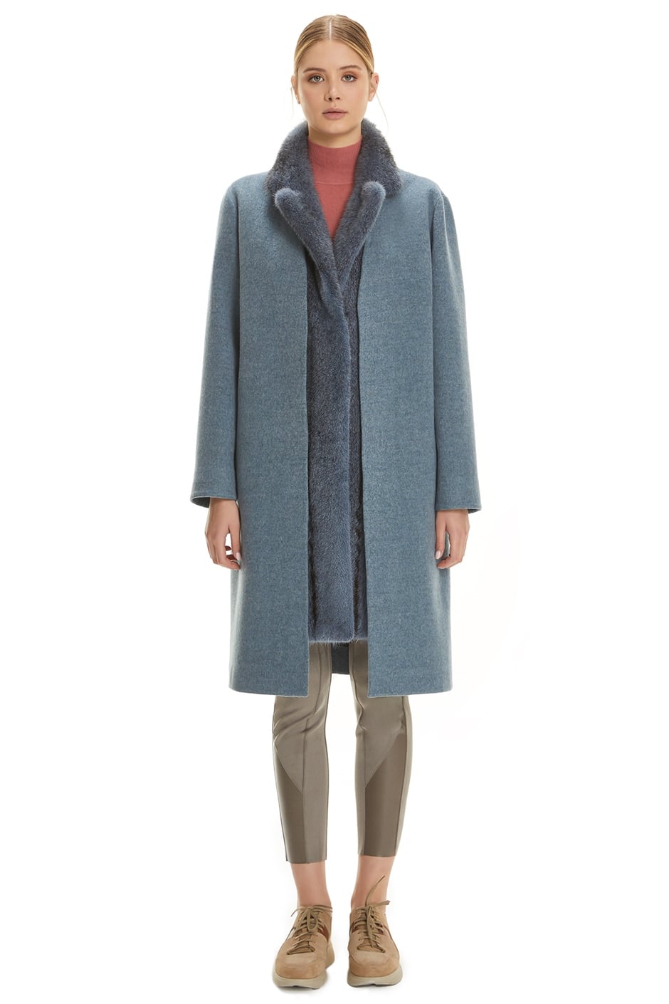 Shaky Women's Loro Piana 100% Wool Fabric Coat with Mink trimming Waistcoat