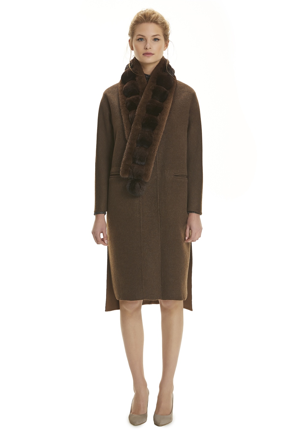 Shaky Women's Loro Piana 100% Wool Fabric Short Coat with Mink,Chinchilla trimming